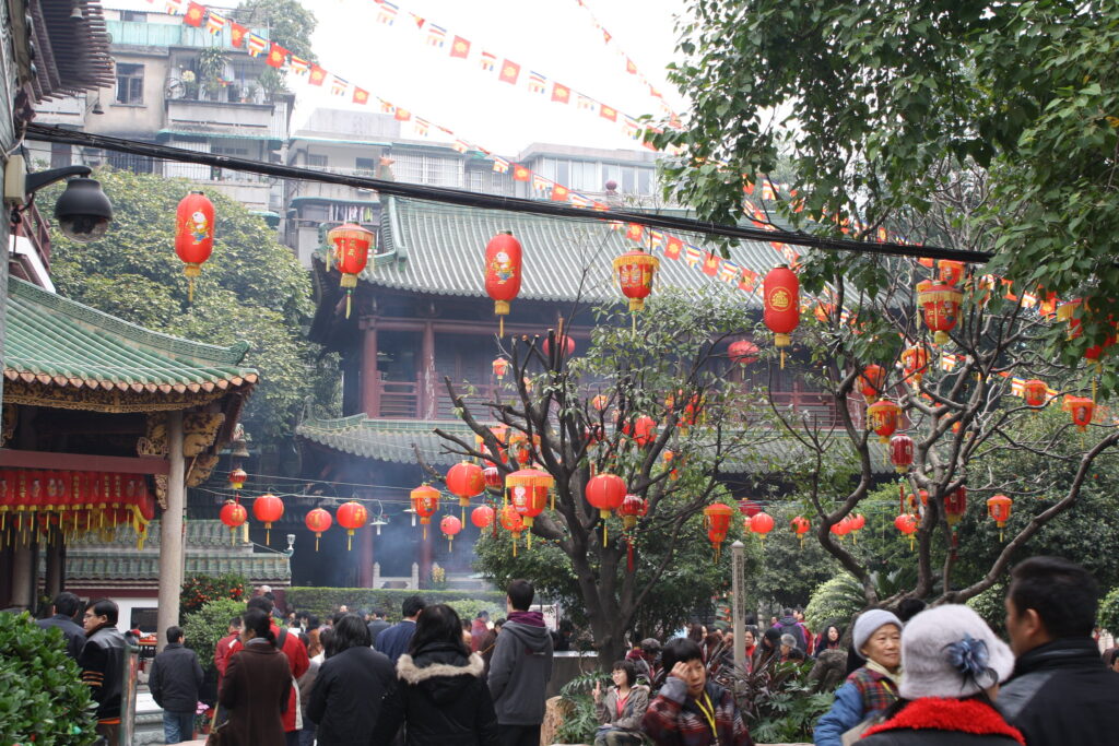 Lampions, China, Menschen, Gebäude
